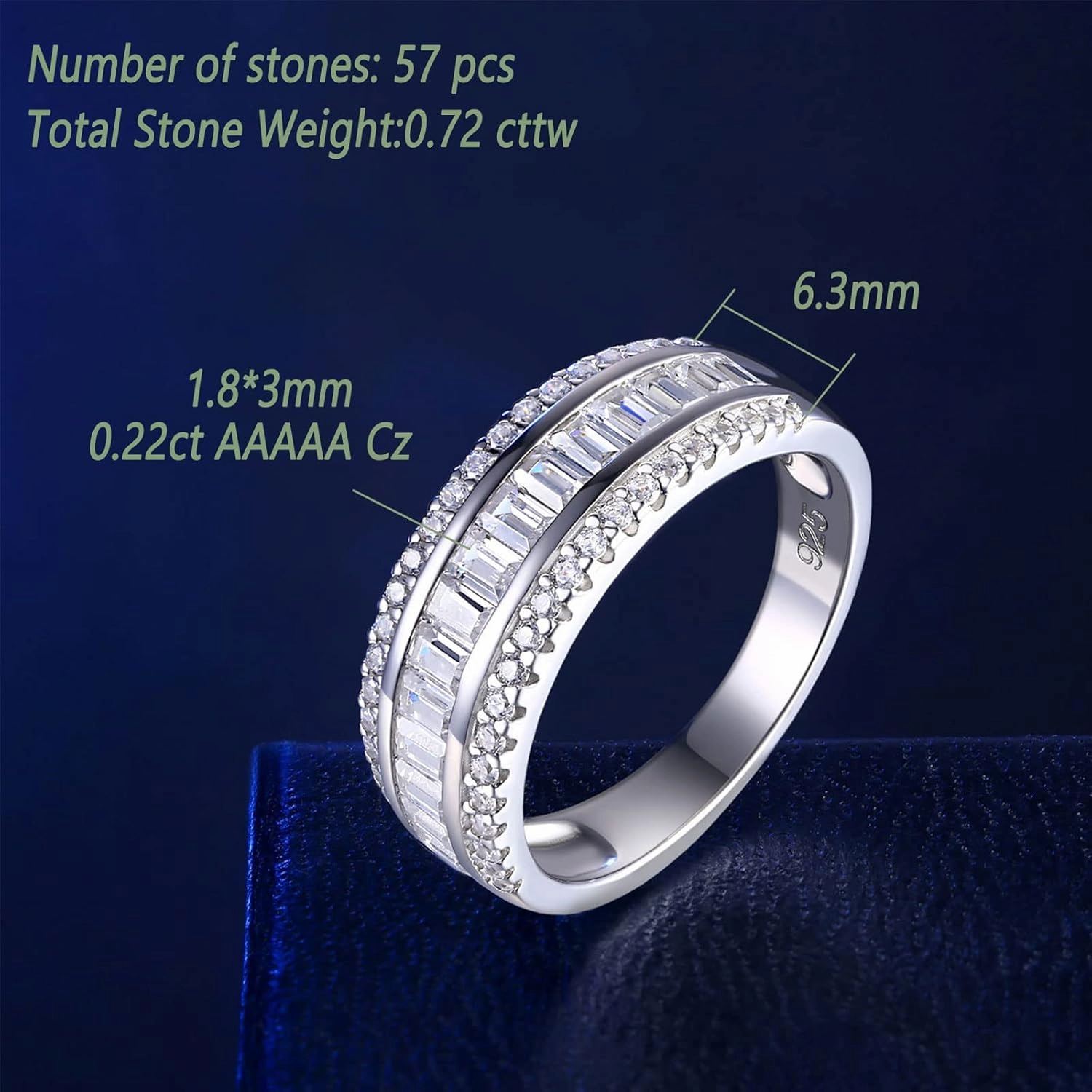 Wuziwen Women Sterling Silver Round and Baguette Eternity Ring Wedding Band for Women Cubic Zirconia Sz 5-10