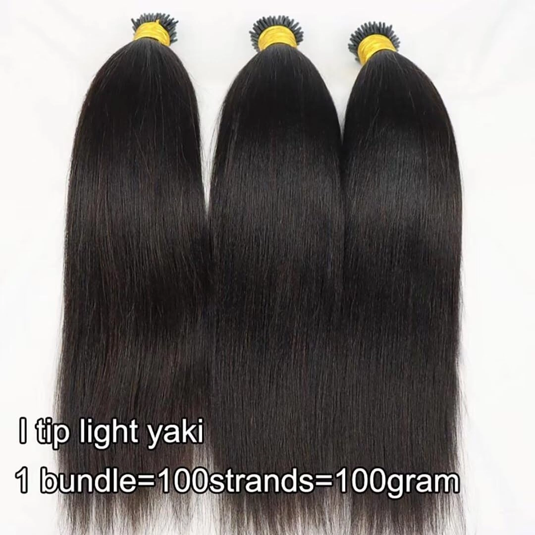 Yaki Straight I Tip Human Hair Extension Light Yaki Pre Bonded Microlink Brazilian Remy Stick I Tip Hair Micro Beads 16inch Cold Fusion I Tip Extensions Human Hair 100g 100pcs