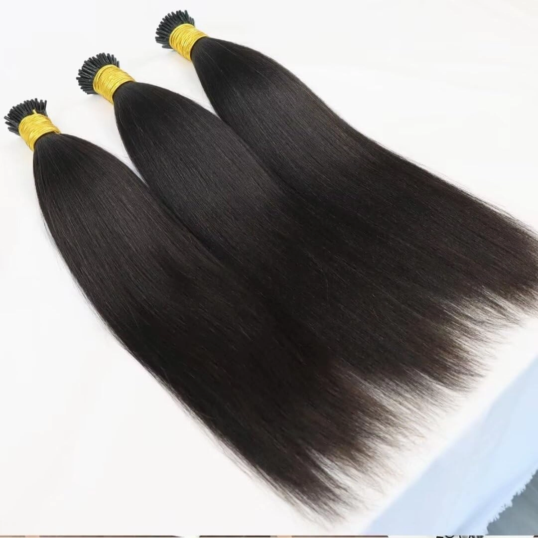 Yaki Straight I Tip Human Hair Extension Light Yaki Pre Bonded Microlink Brazilian Remy Stick I Tip Hair Micro Beads 16inch Cold Fusion I Tip Extensions Human Hair 100g 100pcs