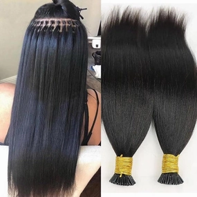 Yaki Straight I Tip Human Hair Extension Light Yaki Pre Bonded Microlink Brazilian Remy Stick I Tip Hair Micro Beads 16inch Cold Fusion I Tip Extensions Human Hair 100g 100pcs