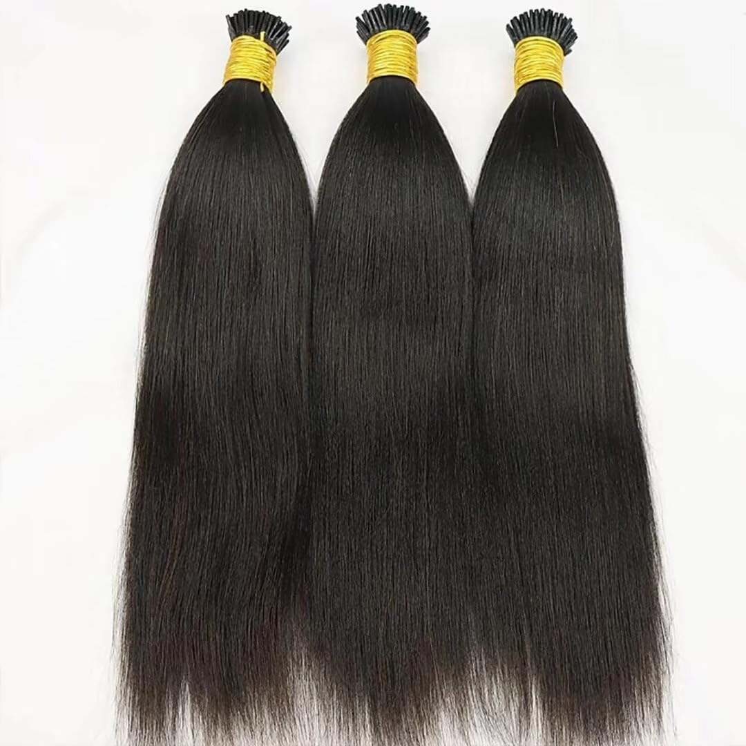 Yaki Straight I Tip Human Hair Extension Light Yaki Pre Bonded Microlink Brazilian Remy Stick I Tip Hair Micro Beads 16inch Cold Fusion I Tip Extensions Human Hair 100g 100pcs