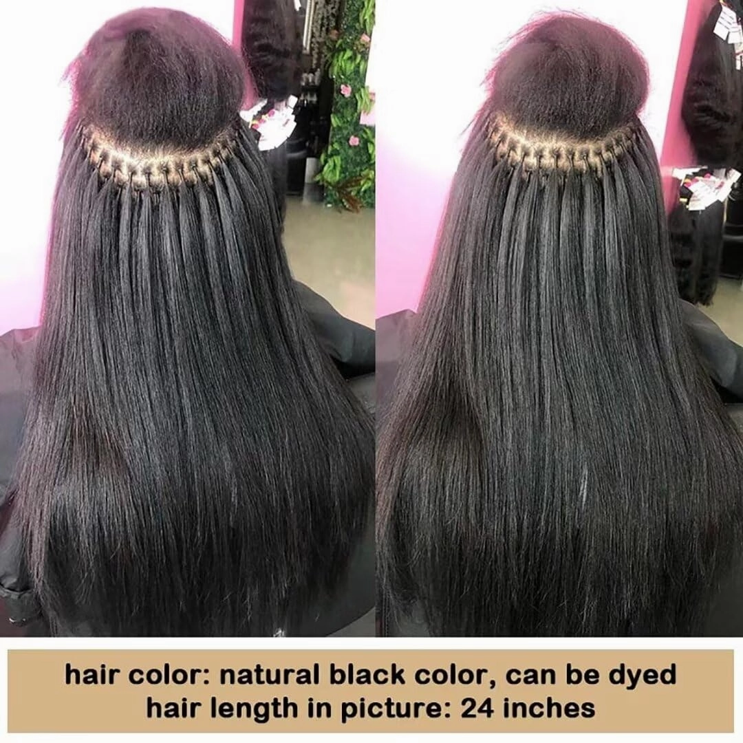Yaki Straight I Tip Human Hair Extension Light Yaki Pre Bonded Microlink Brazilian Remy Stick I Tip Hair Micro Beads 16inch Cold Fusion I Tip Extensions Human Hair 100g 100pcs
