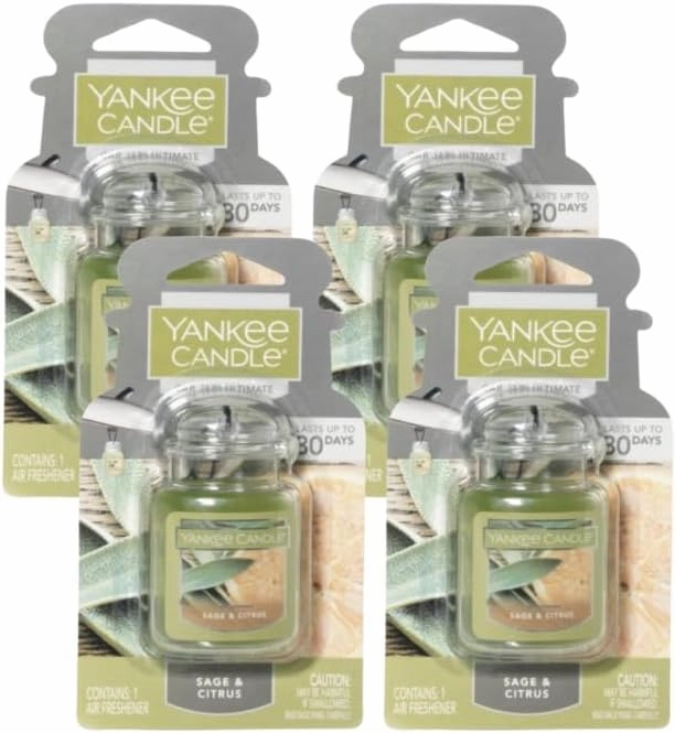 Yankee Candle Car Air Fresheners, Hanging Car Jar Ultimate, Neutralizes Odors Up To 30 Days, Sage & Citrus, 0.96 OZ (Pack of 4)