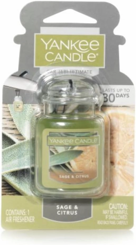 Yankee Candle Car Air Fresheners, Hanging Car Jar Ultimate, Neutralizes Odors Up To 30 Days, Sage & Citrus, 0.96 OZ (Pack of 4)