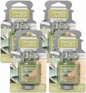 Yankee Candle Car Air Fresheners, Hanging Car Jar Ultimate, Neutralizes Odors Up To 30 Days, Sage & Citrus, 0.96 OZ (Pack of 4)