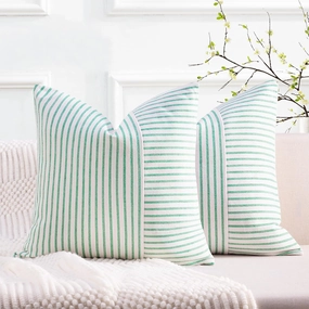 YCOLL Farmhouse Pillow Covers 24x24, Modern Accent Spring Throw Pillow Covers Set of 2, Green Striped Patchwork Linen Decorative Pillows Cushion Covers for Couch Bedroom Summer Home Decor
