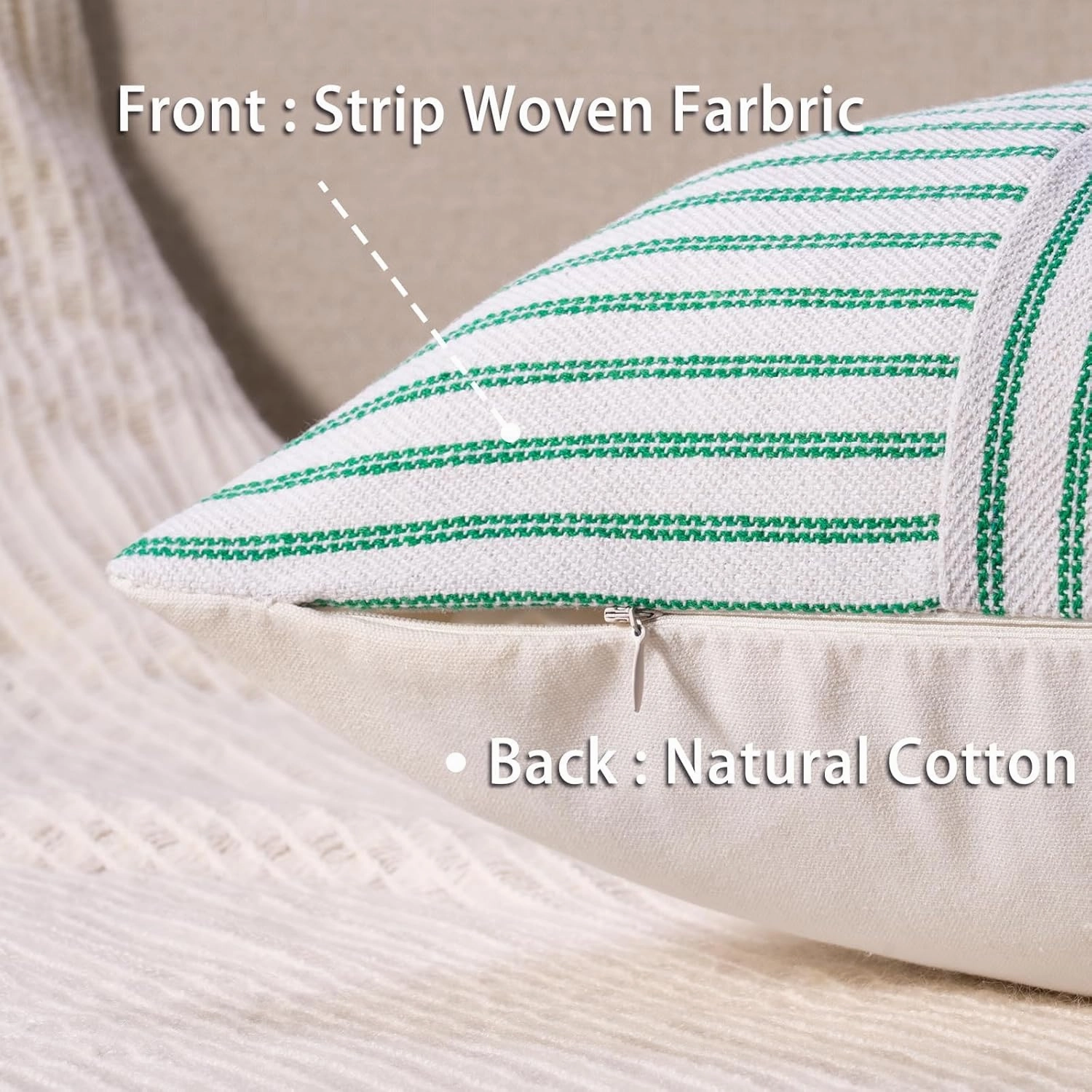 YCOLL Farmhouse Pillow Covers 24x24, Modern Accent Spring Throw Pillow Covers Set of 2, Green Striped Patchwork Linen Decorative Pillows Cushion Covers for Couch Bedroom Summer Home Decor