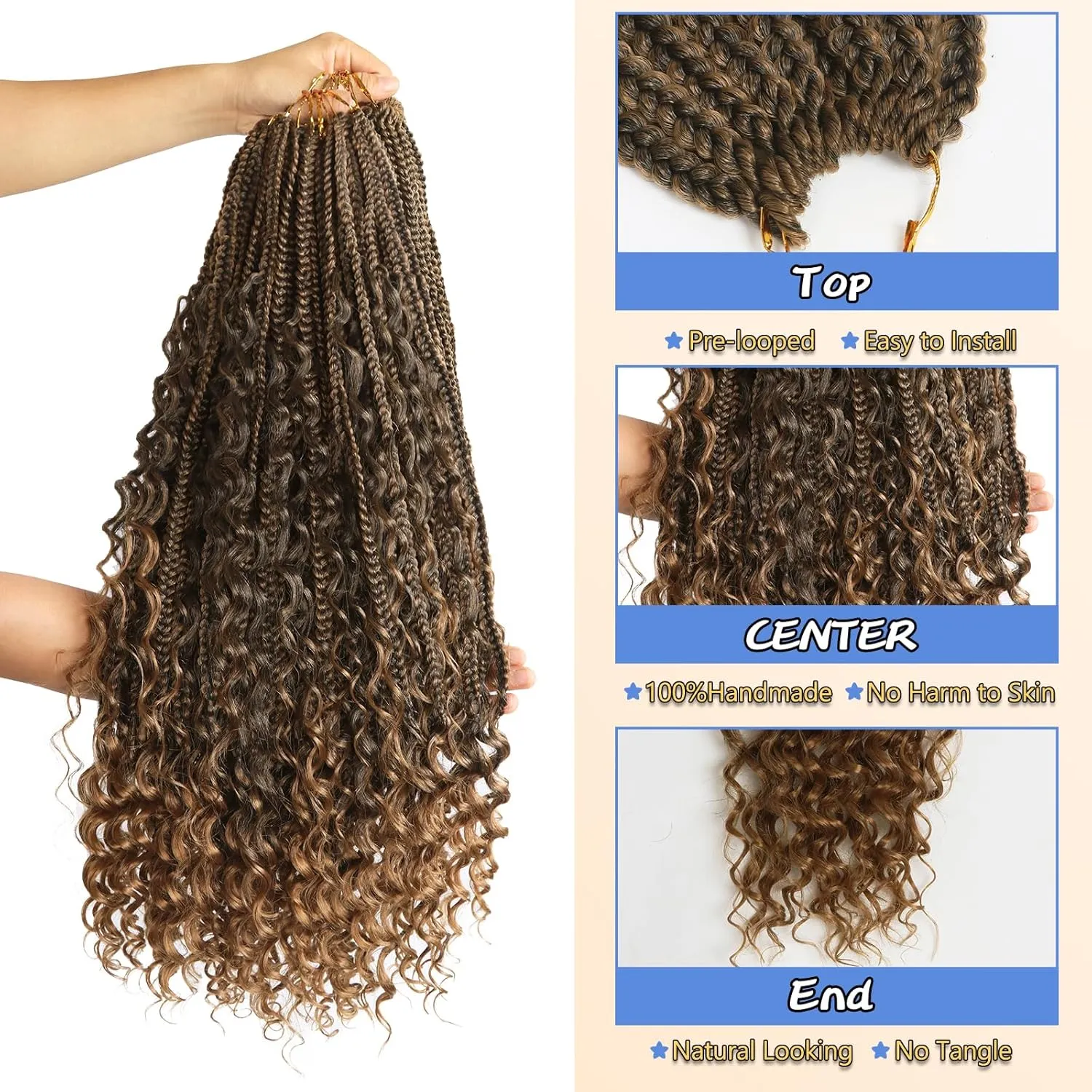 YEBO Goddess Box Braids Crochet Hair for Black Women Crochet Box Braids Pre-looped Boho Box Braids Crochet Braids Synthetic Braiding Hair(24 Inch (Pack of 8), T27)