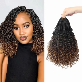 Yebo Boho Box Braids Crochet Hair 8 Inch Pre-looped Goddess Box Braids Crochet Hair Bohemian Crochet Boho Crochet Braids With Curly Ends Synthetic Crochet Hair For Kids(8 Inch (Pack of 8), 1B-4-30)