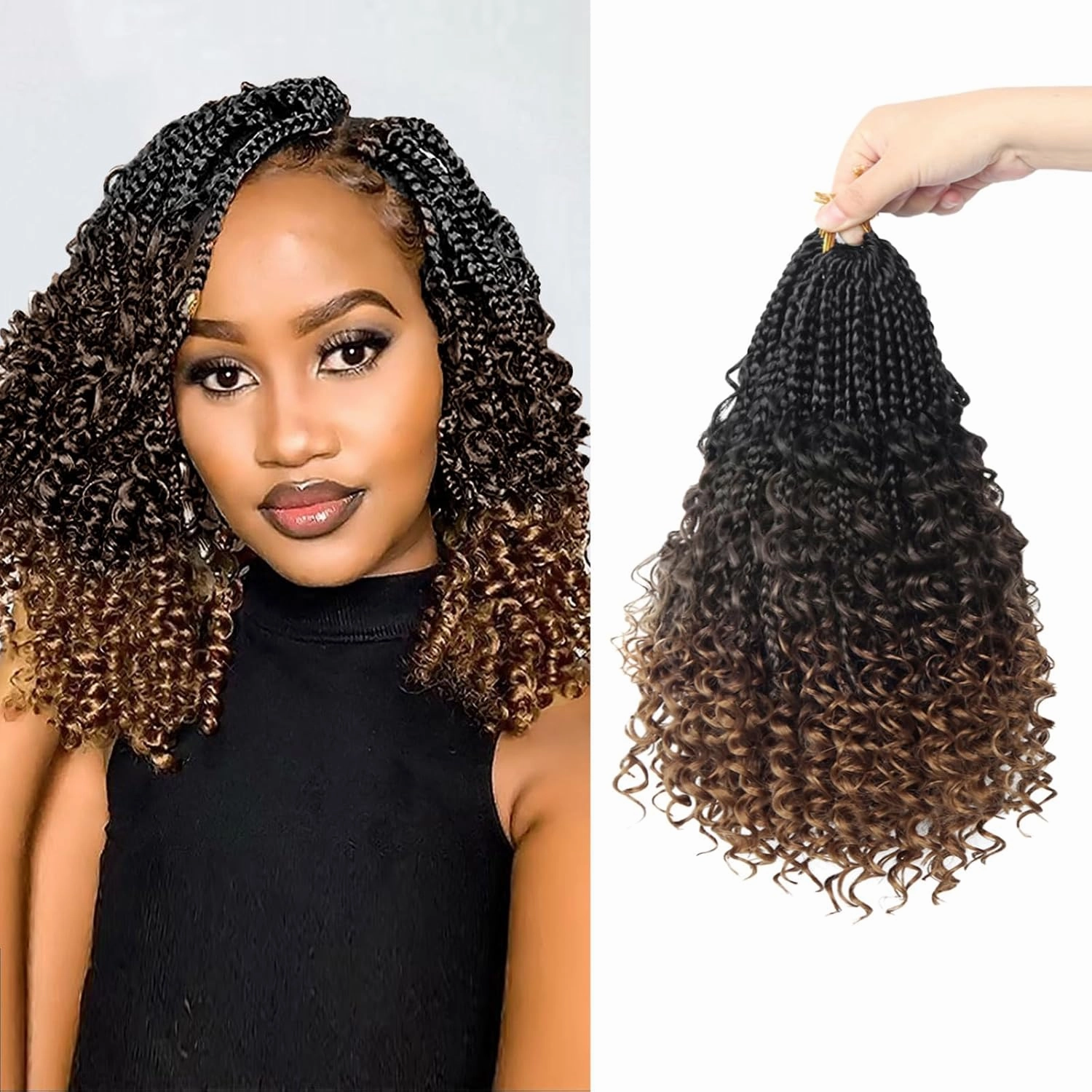 Yebo Boho Box Braids Crochet Hair 8 Inch Pre-looped Goddess Box Braids Crochet Hair Bohemian Crochet Boho Crochet Braids With Curly Ends Synthetic Crochet Hair For Kids(8 Inch (Pack of 8), 1B-4-30)