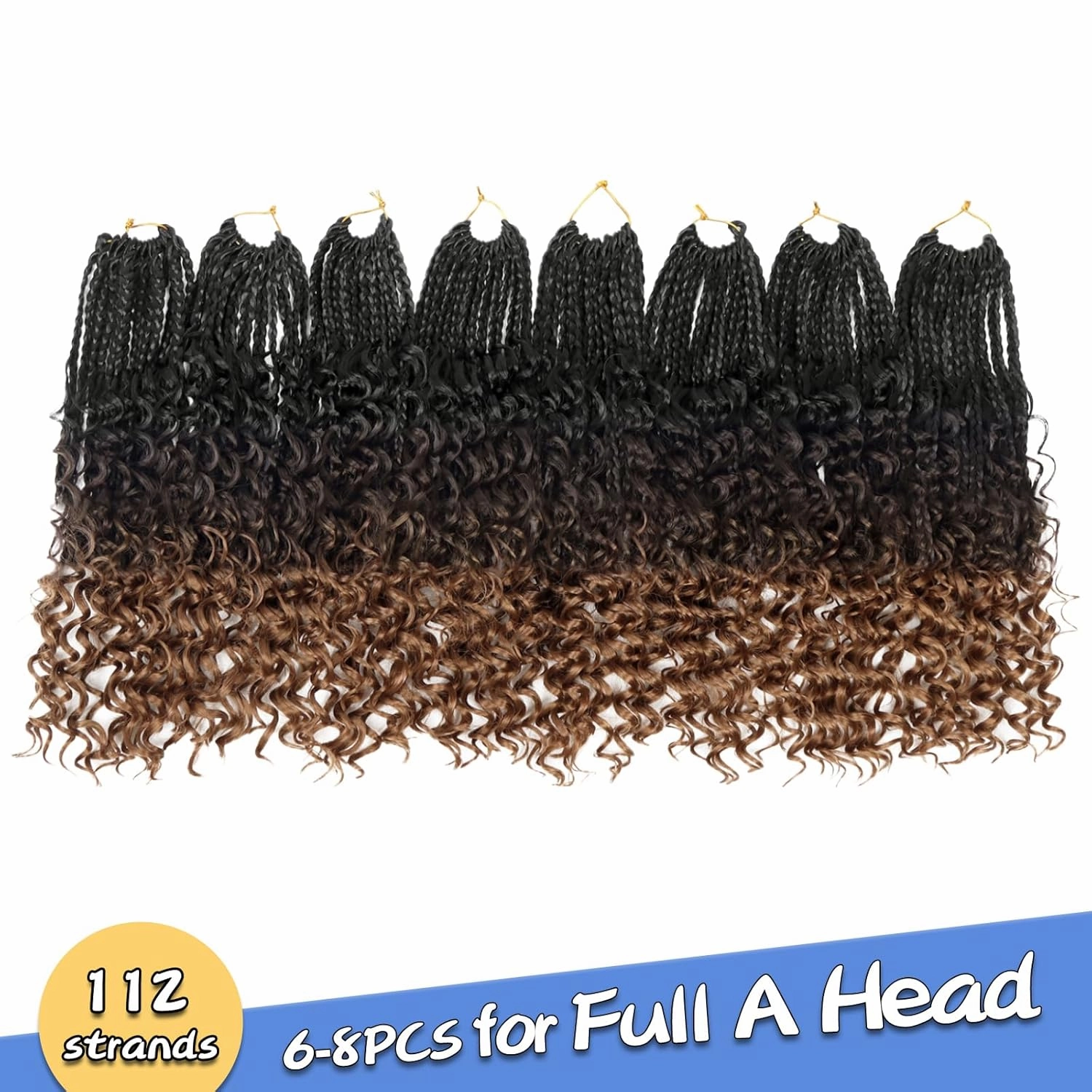 Yebo Boho Box Braids Crochet Hair 8 Inch Pre-looped Goddess Box Braids Crochet Hair Bohemian Crochet Boho Crochet Braids With Curly Ends Synthetic Crochet Hair For Kids(8 Inch (Pack of 8), 1B-4-30)
