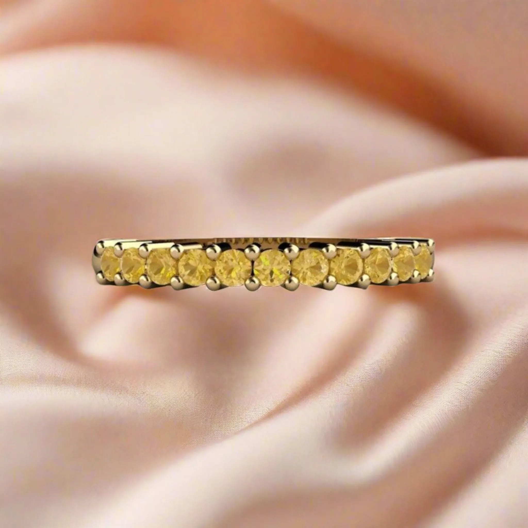 Yellow Citrine Stacking Ring | Natural Citrine Birthstone Band in 14K or 18K Gold