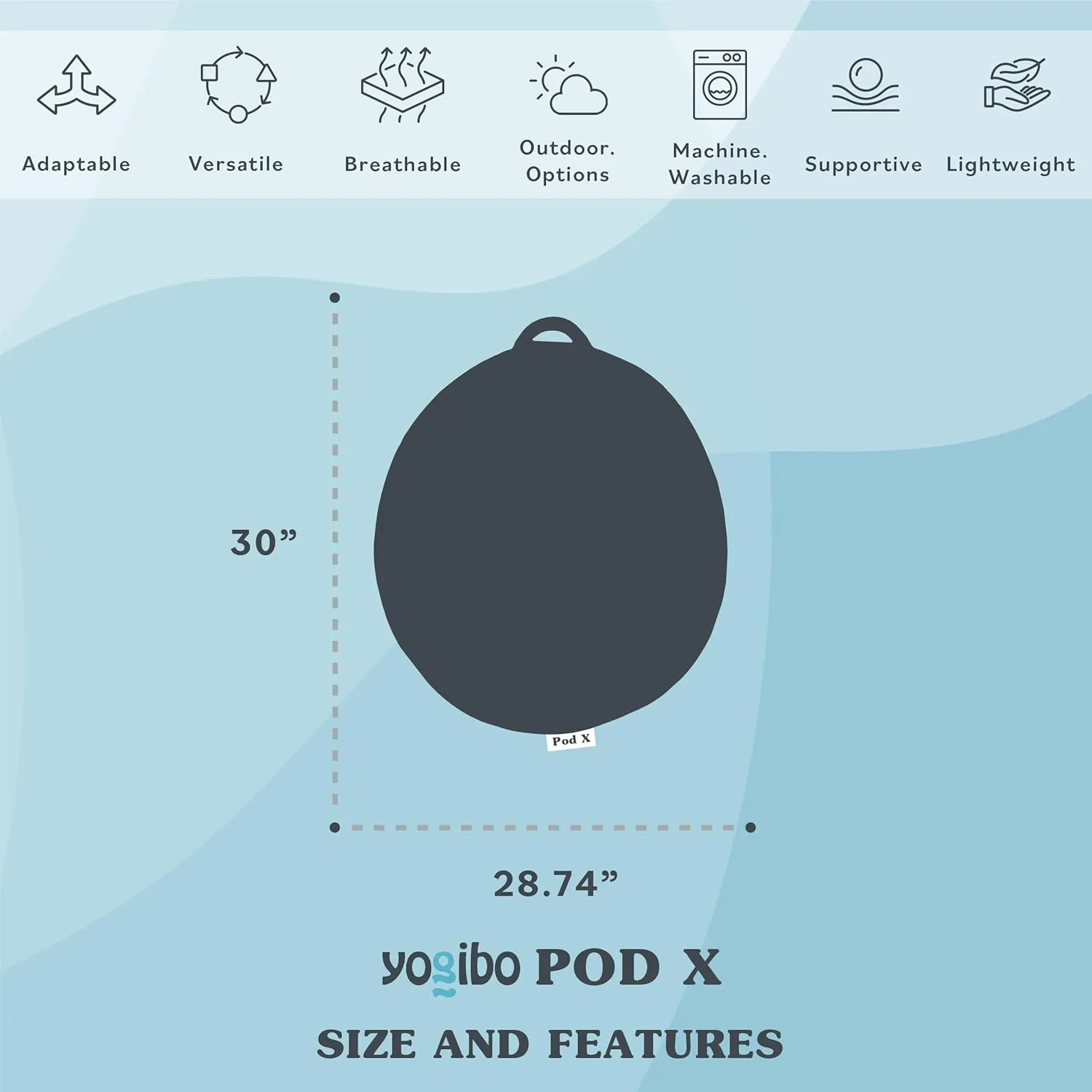 Yogibo Pod X Small Bean Bag Lounger Chair for Adults and Teens with Filling, Soft, Plush, Comfy, Sensory Lounge Beanbag, Washable Cover, Blue