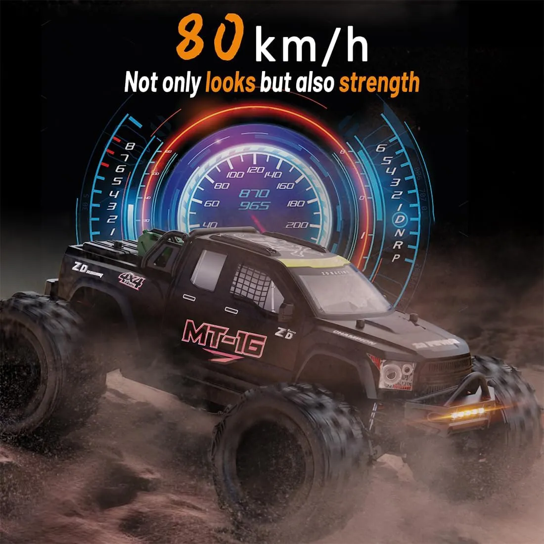 ZD Racing MT-16 1/16 RC Truck, 2.4G Brushless Off Road RC Car Compatible with 3S Batteries, 4WD 80KM/H Remote Control Climbing Car Mini Crawler Electric Buggy Toy Gift -RTR
