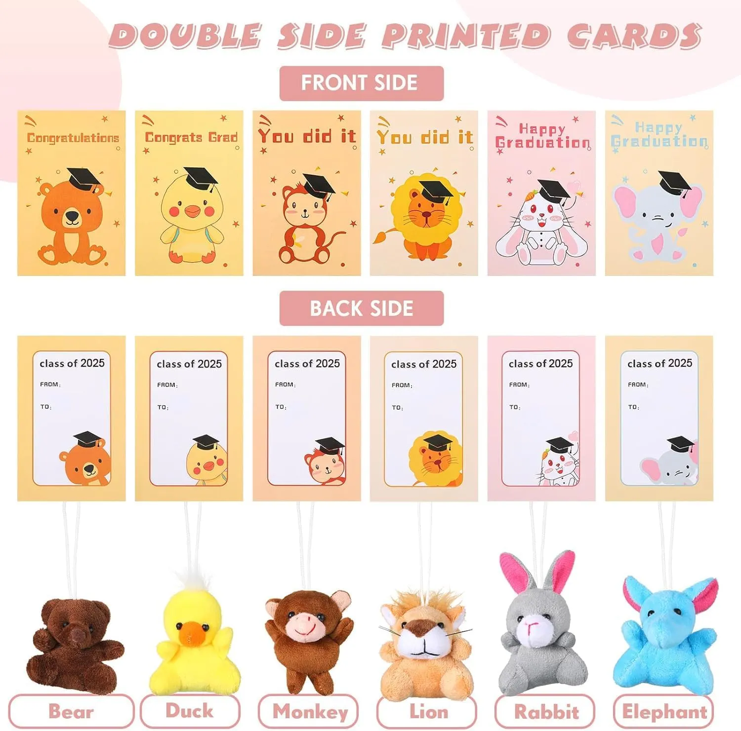 Zhanmai 36 Set Graduation Mini Animal Plush Toy Cards Gift Set, Cute Small Stuffed Animal Keychain Bulk, Preschool School Graduation Classroom Exchange Gifts, Teacher Student Award Party Favors
