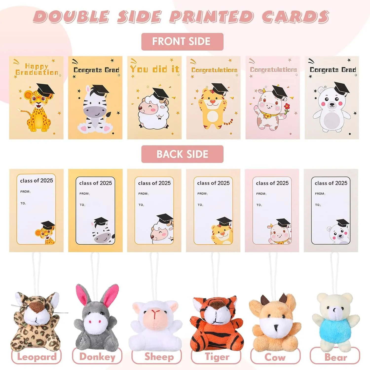 Zhanmai 36 Set Graduation Mini Animal Plush Toy Cards Gift Set, Cute Small Stuffed Animal Keychain Bulk, Preschool School Graduation Classroom Exchange Gifts, Teacher Student Award Party Favors