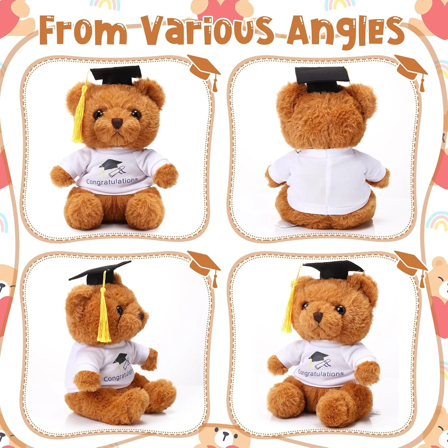 Zomiboo Graduation Autograph Stuffed Animal 2025 Smooth Fabric Stuffed Toy with Congrats Grad Plush Autograph Stuffed Animal with Black Marking Pen for Graduate Student Party(Fluffy Bear)