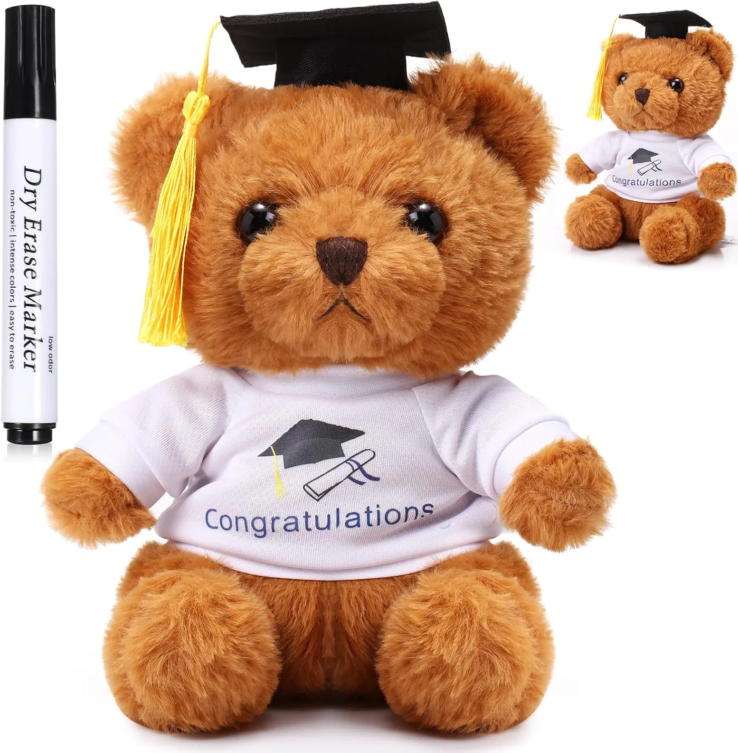 Zomiboo Graduation Autograph Stuffed Animal 2025 Smooth Fabric Stuffed Toy with Congrats Grad Plush Autograph Stuffed Animal with Black Marking Pen for Graduate Student Party(Fluffy Bear)