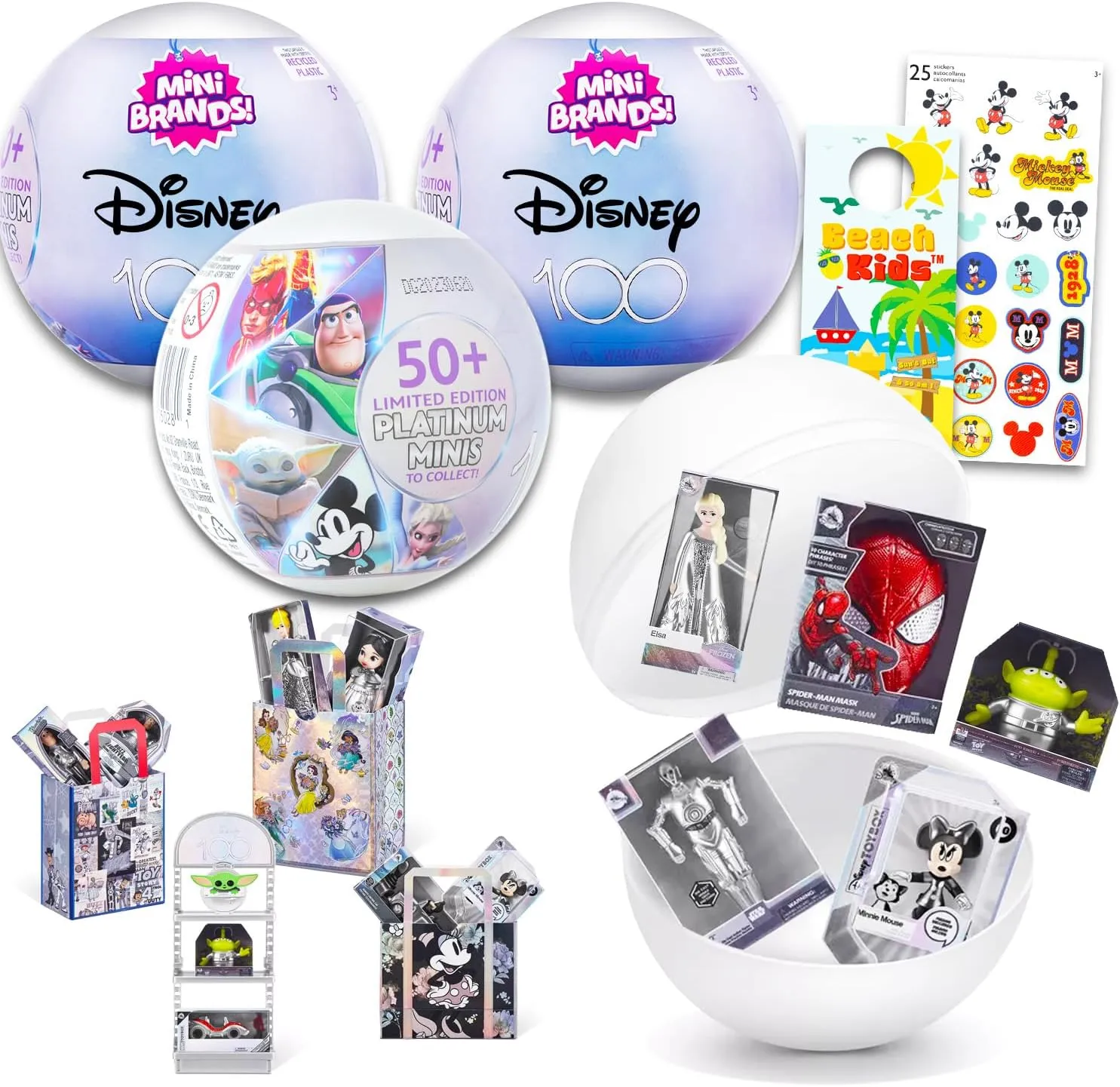 ZURU Mini Brands Disney 100 Mystery Set - 3 Pack Surprise Mini Disney Toys Mystery Bundle with Stickers, More | Mini Brands Sneakers Disney 100 Platinum Series